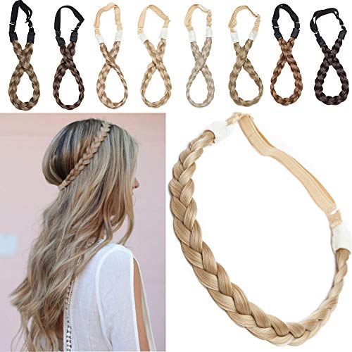 SEGO Diademas Trenzadas Elásticas Mujer Pelo Sintético Se Ve Natural [Rubio Miel/Blanqueador Rubio] Extensiones de Cabello Accesorios Braid Hair Headband (S-1.5cm)