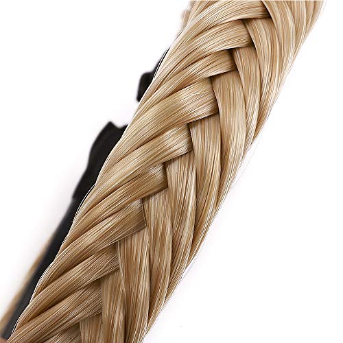 SEGO Extensiones de Cabello Diadema Trenza Elástica Mujer Pelo Sintético Se Ve Natural Accesorios Fishtail Braided Hair Headband Head Hoop [Rubio Miel/Blanqueador Rubio]