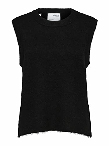 SELECTED FEMME Chaleco de punto femenino con cuello redondo., Negro , XXL