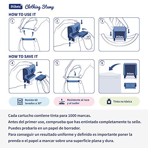 Sello rectangular personalizado para marcar ropa y objetos para niños ideal para el cole o la guardería sin montaje 3,6 x 1,2 cm Stikets®