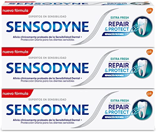 Sensodyne Repair & Protect Extra Fresh Pasta de Dientes, Alivio para Dientes Sensibles, Protección Duradera frente a la Sensibilidad Dental, 3x75 ml