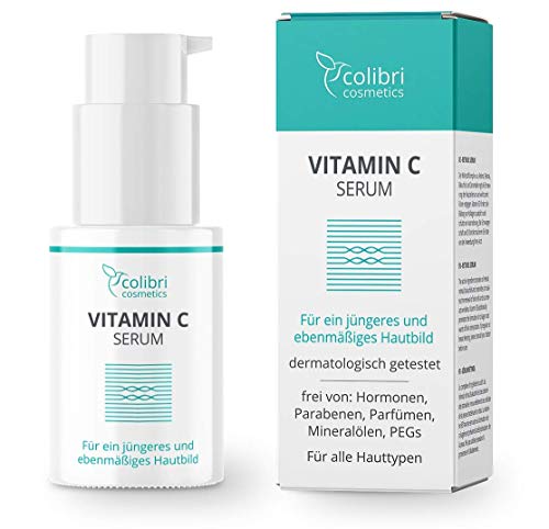 Serum facial con 15 % de vitamina C - Serum con vitamina C y ácido hialurónico para el contorno de ojos, rostro y la piel - vegano - 30 ml - Cosmética natural, fabricado en Alemania