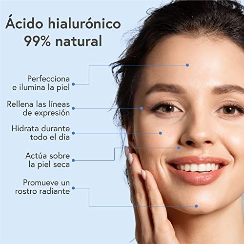 Sérum Hialurónico ● 99% Natural ● Apto para Dermaroller ● Cuello, escote, cuidado facial antiedad y antiarrugas ● Altamente dosificado ● Vegan ● 50ml