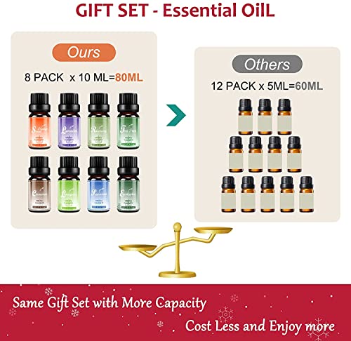 Set de Aceites Esenciales para humidificador,100% Natural Puro Aromaterapia Aceite Aromático para Difusor,8 x 10 ml Essential Oils Set para lámparas de fragancia, jabón, SPA, masaje