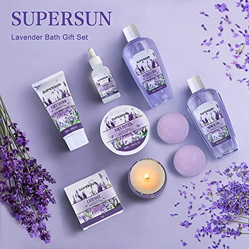 Set de Baño y Ducha, 10 Piezas Lavanda Regalos de Spa para Mujeres: Bombas de Baño, Gel de Ducha, Baño de Burbujas, Velas Perfumadas, Loción y Mantequilla Corporal, Sales de Baño, Aceite de Baño