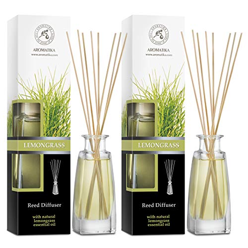 Set De Varillas Perfumadas Con Difusor Lemongrass - 2x100ml - Difusores de Aromas con Aceite Esencial Lemongras - Fragancia para el Hogar - Difusor Perfumado - Ambientador de Varillas de Rattan