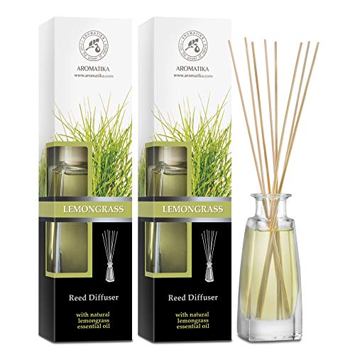 Set De Varillas Perfumadas Con Difusor Lemongrass - 2x100ml - Difusores de Aromas con Aceite Esencial Lemongras - Fragancia para el Hogar - Difusor Perfumado - Ambientador de Varillas de Rattan