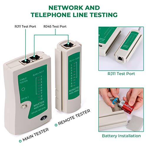 SGILE Comprobador de Cable de Red RJ45 Network Tool Kits Red Profesional Mantenimiento de la Computadora LAN Cable Tester 9 en 1 Herramientas de Reparación