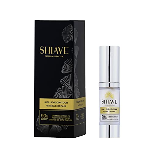 SHIAVE Contorno de Ojos Mujer 3en1 - Antiarrugas, Antibolsas y Antiojeras. Con ÁCIDO HIALURÓNICO PURO, Quinoa y Ginkgo. Tu eficaz contorno de textura suave y ligera. Sensual fragancia.15ml