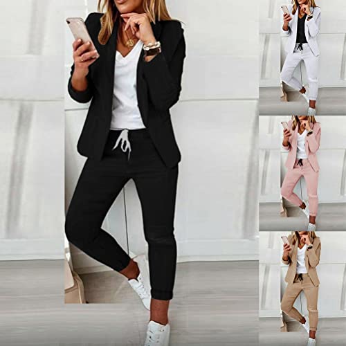 shownicer Mujer Conjunto de Traje de Negocios Blazer de Manga Larga y Pantalones de Traje Dos Piezas Set para Oficina y Bodas Elegante Chaquetas de Traje Casual + Pantalones A Kaki XS