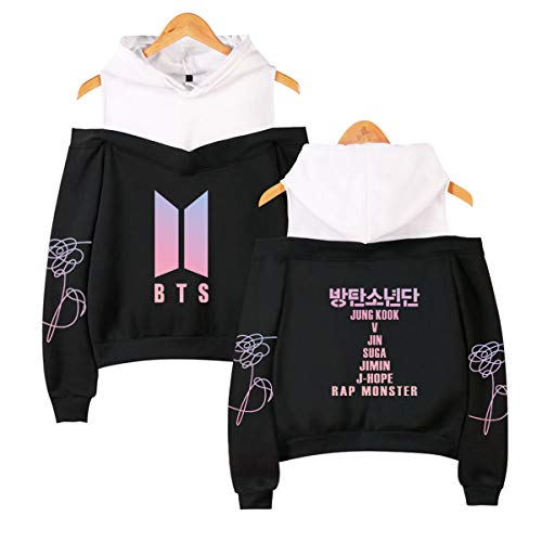 SIMYJOY Mujeres Korea Pop Fans Sudadera con Capucha sin Hombro Miembros de Korea Pop Jumper Girls Off Hombro KPOP Street Fashion Top Bonito Regalo para K-Pop Black M