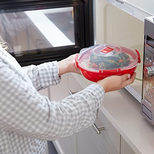 Sistema Microwave - Plato con Tapa para microondas, 21 cm de diámetro, Color Rojo