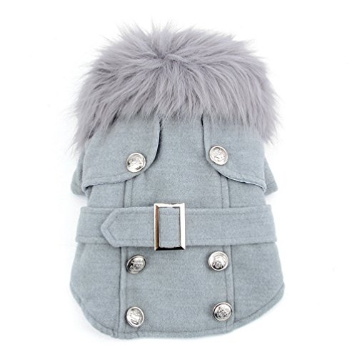 SMALLLEE_LUCKY_STORE - Abrigo de Lana con Cuello de Pelo para pequeños Perros o Gatos cómodo Chaquetas para otoño e Invierno Chihuahua Pomerania Ropa de Abrigo