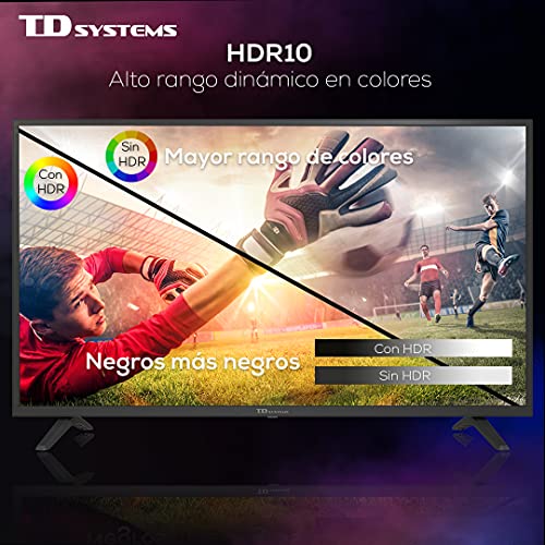 Smart TV 45 Pulgadas 4K HDR10 - Televisores 3 años de garantía, Android, 3X HDMI, 2X USB - TD Systems K45DLJ12US