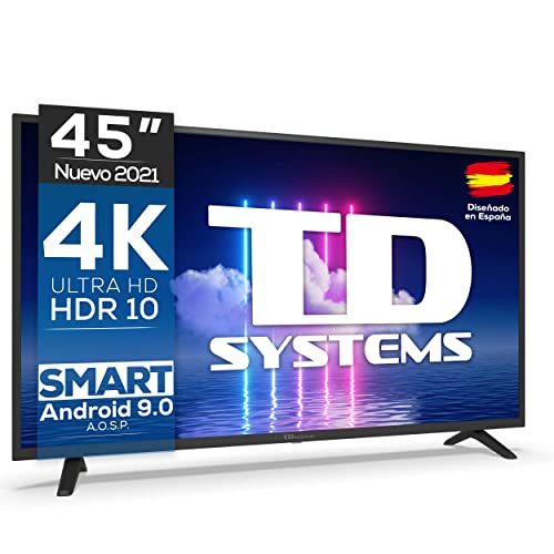 Smart TV 45 Pulgadas 4K HDR10 - Televisores 3 años de garantía, Android, 3X HDMI, 2X USB - TD Systems K45DLJ12US