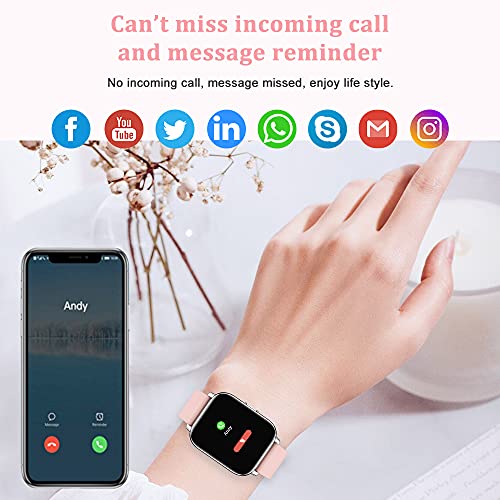 Smartwatch, 1.69” Reloj Inteligente Mujer con Pulsómetro, Calorías, Monitor de Sueño, Podómetro Pulsera Actividad Inteligente 24 Modos Deporte, Impermeable IP67 Fitness Reloj Digital para Android iOS