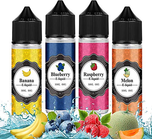 Smorter 50mlx4 Vape Liquid Premium Ecig Vape Juice E Liquid E Sabores jugosos 70/30 Eliquid para E Cig Cigarrillo electrónico Vape Pen Mod Starter Kit Sin nicotina (Arándano+Melón+Plátano+Frambuesa)