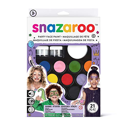 Snazaroo Ultimate Party Pack - Set de Maquillaje de Fiesta + Set de 3 pinceles para pintura facial, color verde