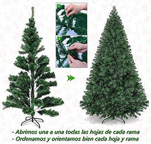 Solauga Árbol de Navidad Artificial Extra Relleno Abeto de Hoja Espumillón 150-240cm Arboles C/Soporte Metálico (Verde Oscuro, 240cm 1438Tips)