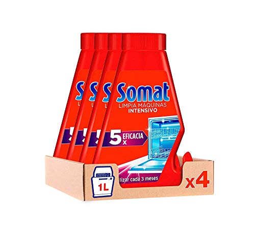 Somat Limpia Máquinas Aditivo Lavavajillas (pack de 4, total: 1000 ml), limpia lavavajillas para el interior de la máquina, eficaz limpiador para lavavajillas