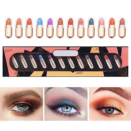 Sombra de Ojos Stick, Lápiz de Sombra de Ojos, brillo sombra de ojos, 12 colores Shimmer Sin decoloración Maquillaje Natural Neutral Sombra de ojos de larga duración Sombra de ojos impermeable