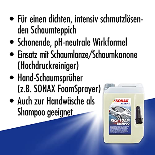 SONAX Xtreme RichFoam 02485000 - Champú de espuma con potente solución de suciedad y aroma a bayas para todo el vehículo (5 litros)