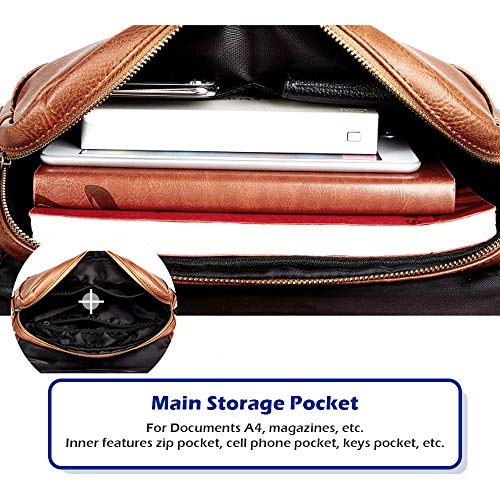 SPAHER Vendimia Bolso Bandolera Cuero Hombre Mujer Piel iPad Bolso de Mensajero Documentos Maletín Bolso de Hombro para Hombre Messenger Bolsa Crossbody Bolsa de Viaje para Vuelo Escuela