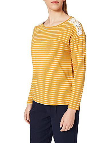 Springfield Camiseta Rayas Hombros Crochet, Amarillo/Off White, S para Mujer