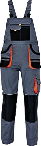 Stenso Des-Emerton - Pantalones con Peto de Trabajo para Hombre Slim fit - Gris/Negro/Naranja - 56