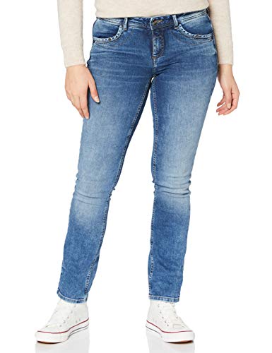 Street One 373553 Style Iowa Casual Fit Straight Leg Jeans, Mid Blue Random Bleached, 30W x 32L para Mujer