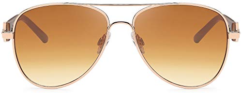 styleBREAKER Damas Aviadoras con lentes tintadas, gafas de sol con sienes lacadas y strass 09020053, color:Marco dorado / delineado de vidrio marrón degradado