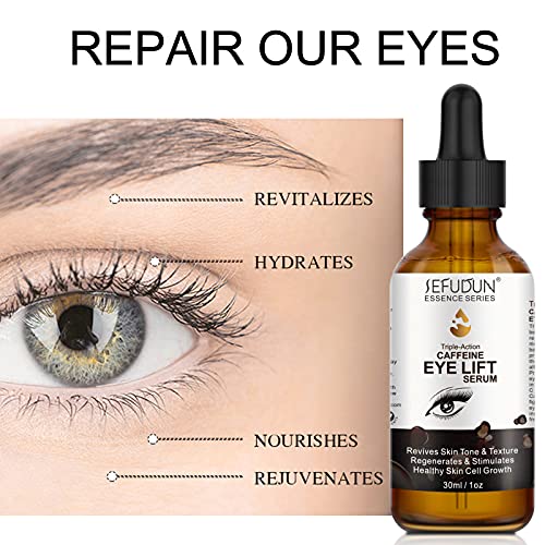 Suero de Cafeína para ojos y rostro, tratamiento de bolsas de ojos, antienvejecimiento, pigmentación y arrugas, suero para debajo de los ojos para mujeres y hombres, 100% natural