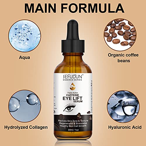 Suero de Cafeína para ojos y rostro, tratamiento de bolsas de ojos, antienvejecimiento, pigmentación y arrugas, suero para debajo de los ojos para mujeres y hombres, 100% natural