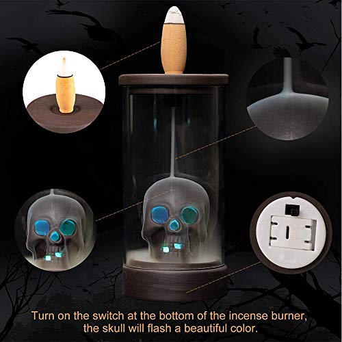 SURPRIZON Soporte de incienso de reflujo de Halloween, quemador de incienso con luces LED y capucha acrílica resistente al viento, para decoración de fragancia del hogar, aromaterapia