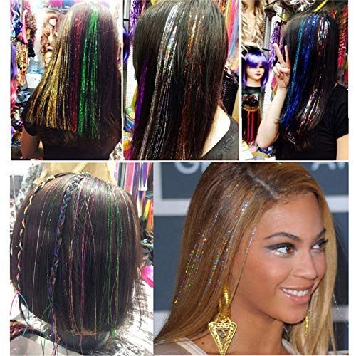 sus 15 Piezas Hebras Pelo de Oropel, Extensiones de Cabello de Oropel, 15 Colores 43 Pulgadas 2250 Hebras, Extensión de Brillo de Cabello Multicolor, para Niñas y Mujeres