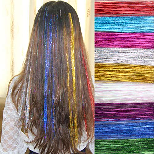 sus 15 Piezas Hebras Pelo de Oropel, Extensiones de Cabello de Oropel, 15 Colores 43 Pulgadas 2250 Hebras, Extensión de Brillo de Cabello Multicolor, para Niñas y Mujeres