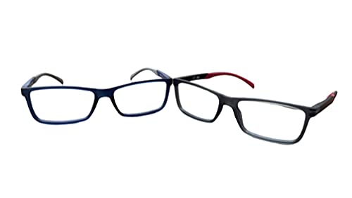 SUUM - Gafas Presbicia Hombre y Mujer | Gafas de Lectura, Gafas Lectura Anti Luz Azul, bloquean la luz de Pantallas y Dispositivos Móviles - +3.00 Dioptrías - Pack de 2 - Azul y Rojo