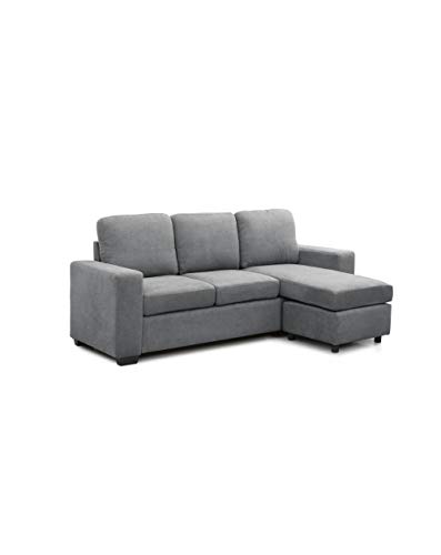 SWEET SOFA®-Sofá Chaiselongue Mika, sofá de 3 plazas con pouff Reversible en tapizado en Tela Antimanchas. - Gris