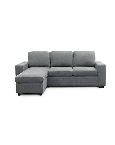 SWEET SOFA®-Sofá Chaiselongue Mika, sofá de 3 plazas con pouff Reversible en tapizado en Tela Antimanchas. - Gris