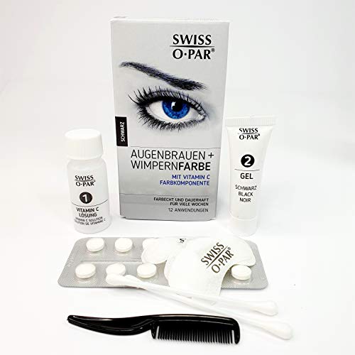 Swiss o-Par set de tintado de cejas y pestañas, sistema de coloración completo con material suficiente para 10-12 aplicaciones, coloración intensa que dura semanas, fácil de usar (Negro)