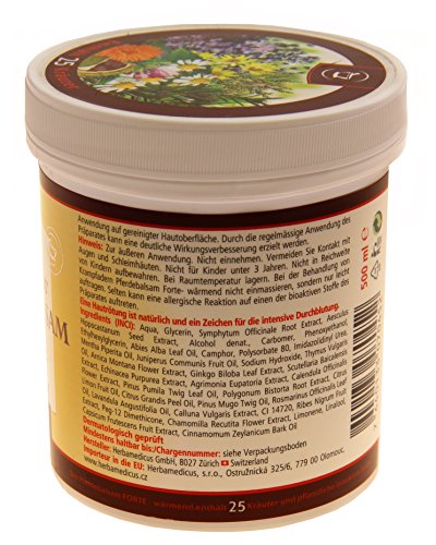 SwissMedicus - Pferdebalsam cálido extra fuerte, pomada Pferdesalbe Forte 500 ml, gel de masaje cálido para la espalda y las articulaciones, ideal para deportistas, contiene 25 extractos de hierbas