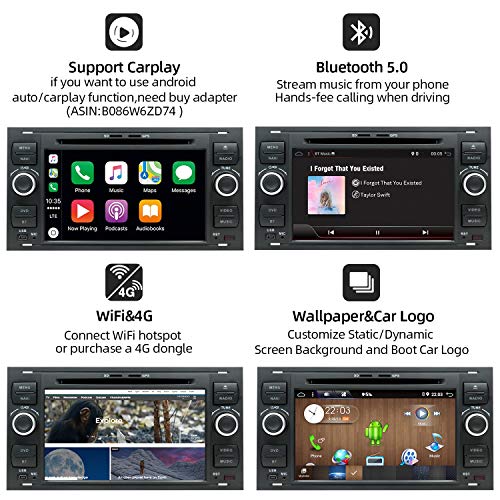 SXAUTO Android 10 Autoradio Compatible Ford C-MAX/Connect/Fiesta/Focus/Fusion/Galaxy/Kuga S-MAX/Transit/Mondeo - [2G+32G] - Gratis Trasera - 2 DIN 7 Pulgada -Soporte Dab 4G WLAN BT5.0 Carplay Volante