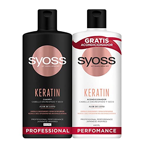 SYOSS CHAMPÚ 440ML + ACONDICIONADOR 440ML KERATIN para Cabello Encrespado y Seco