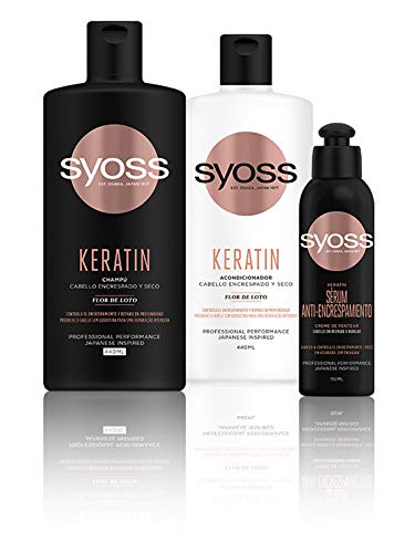 Syoss - Champú Keratin, 440 ml, Para cabello encrespado y seco, Controla el encrespamiento y repara en profundidad, Cabello como recién salido de la peluquería