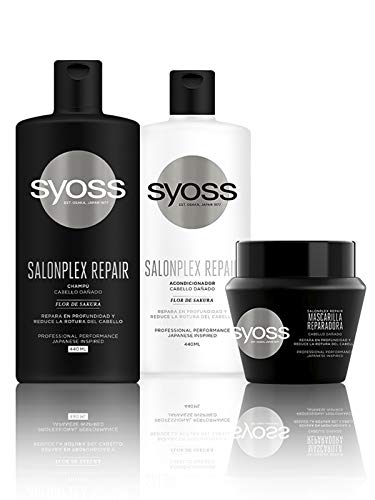 Syoss - Champú Salonplex, 440 ml, Para cabellos dañados, Repara en profundidad y reduce la rotura del cabello, Cabello como recién salido de la peluquería