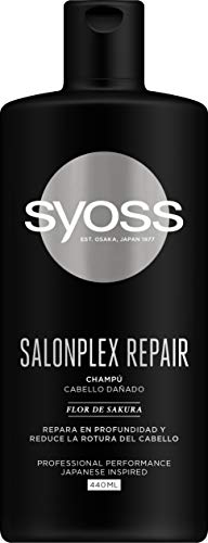Syoss - Champú Salonplex, 440 ml, Para cabellos dañados, Repara en profundidad y reduce la rotura del cabello, Cabello como recién salido de la peluquería