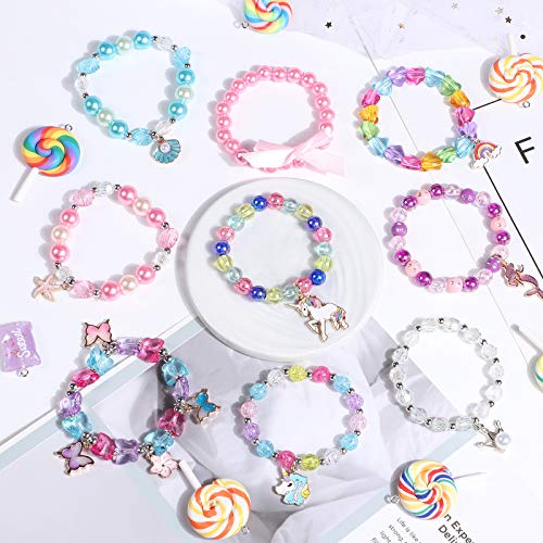 Tacobear 9 Piezas Pulseras Niña Colorido Cuentas Pulsera Princesa con Colgante Sirena Mariposa Arco Iris Unicornio Pulseras Amistad Juguete de Joyas Regalo Cumpleaños para Niñas Niños