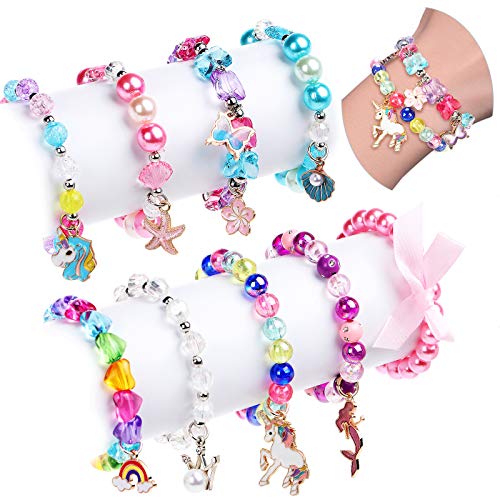 Tacobear 9 Piezas Pulseras Niña Colorido Cuentas Pulsera Princesa con Colgante Sirena Mariposa Arco Iris Unicornio Pulseras Amistad Juguete de Joyas Regalo Cumpleaños para Niñas Niños