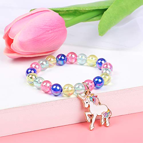 Tacobear 9 Piezas Pulseras Niña Colorido Cuentas Pulsera Princesa con Colgante Sirena Mariposa Arco Iris Unicornio Pulseras Amistad Juguete de Joyas Regalo Cumpleaños para Niñas Niños