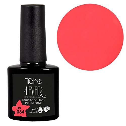 Tahe 4-Ever Esmalte Semipermanente para Uñas Larga Duración/Pintauñas/Laca de Uñas/Esmalte Permanente para Uñas - Uv-034 Neon Coral, 7,5 ml